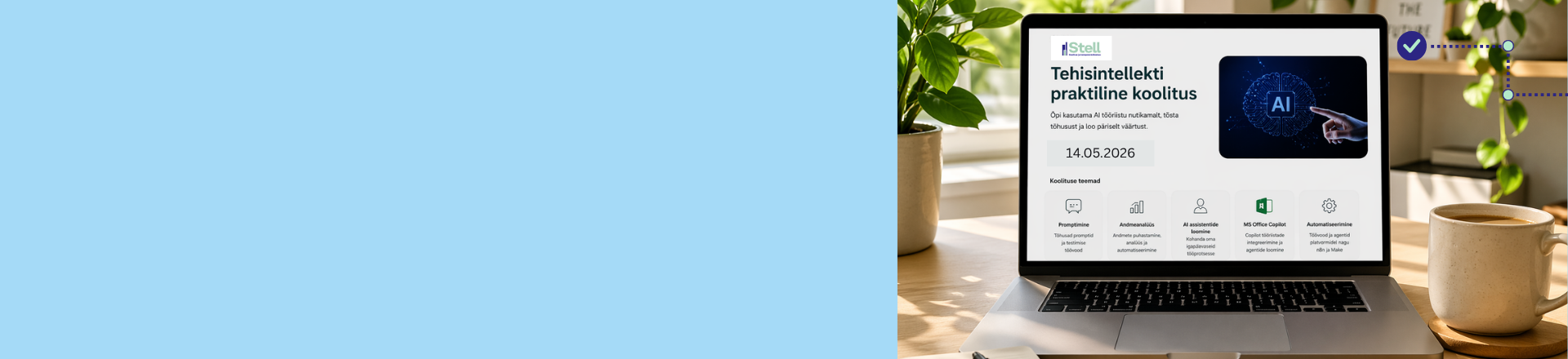 Sülearvuti on laual, mis tutvustab AI koolitust